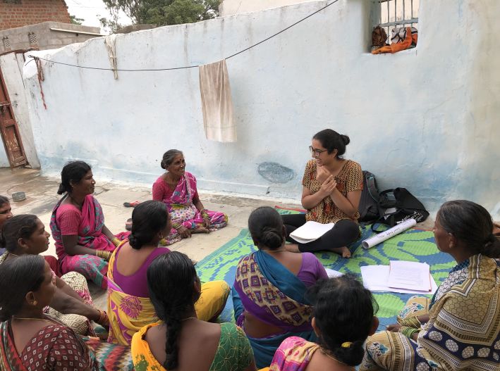 Women in India participating in a focus group with Fulbright fellow