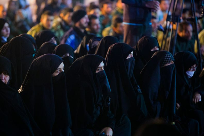 Shia Muslim women in Arbaeen procession, Mehran, Iran, 2019