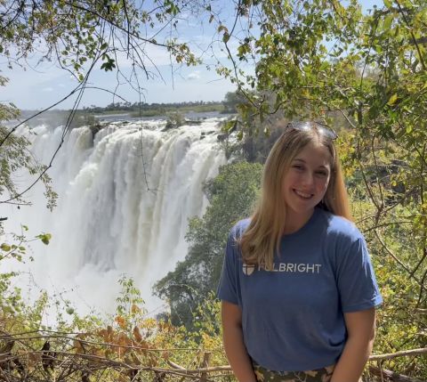 Clara Rice at Victoria Falls, Zambia