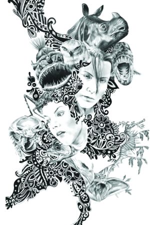 Faces and animals emerge from geometric patterns.