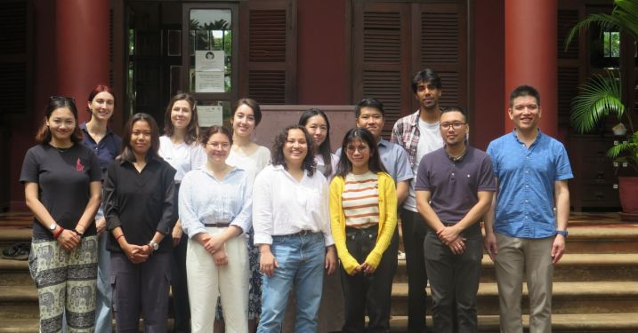 A group of students pose for a photo in Cambodia.